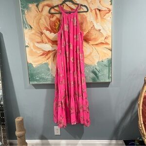 Lilly Pulitzer Beccalyn Maxi Dress Roxie Pink Anniversary Silk Clip Size L